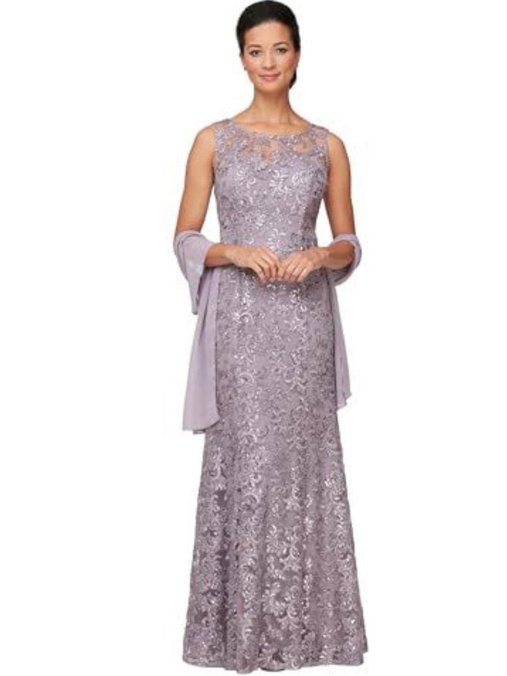 Alex Evenings Women's Long Sleeveless Mother of the Bride Dress with Shawl 8P